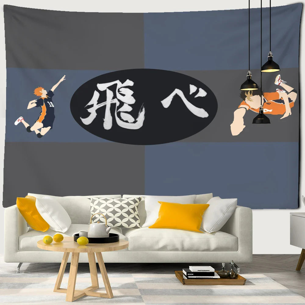 Afralia™ Haikyuu Black White Letters Tapestry Wall Hanging - Psychedelic Home Decor