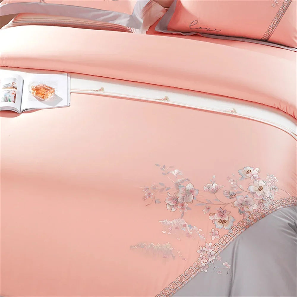 Afralia™ Pink Egyptian Cotton Jacquard Bedding Set with Satin Finish