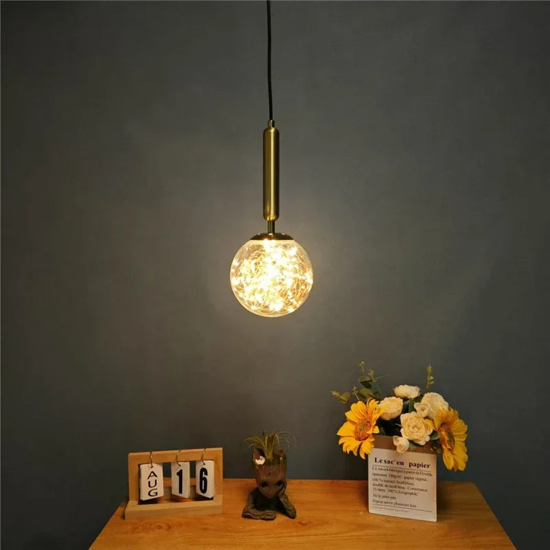 Afralia™ Starry Sky Glass Ball LED Pendant Light: Modern Gold/Black Lamp for Home Lighting.
