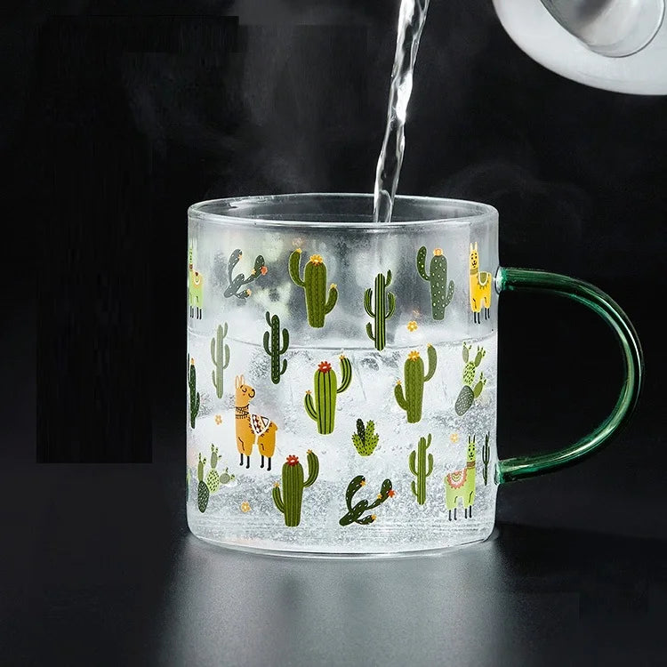 Afralia™ Cactus Glass Tea Milk Cups With Scale - Coffee Mug Tumbler Water Cups