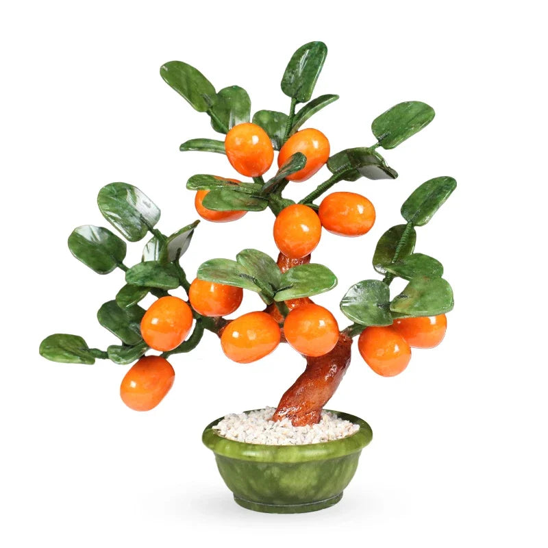 Afralia™ Jade Kumquat Tangerine Tree Bonsai: Handmade Chinese Decor Ornaments