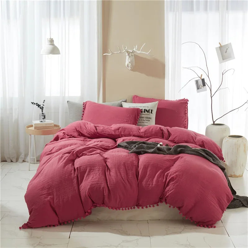 Luxury Furball Tassel Duvet Cover Set by Afralia™ - King Queen Twin Full Size Bedding
