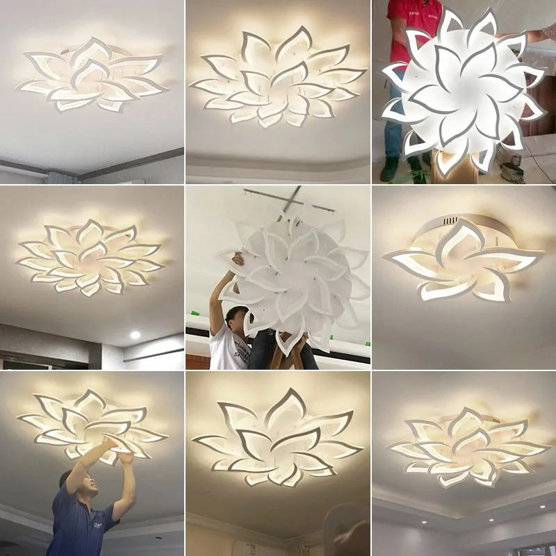 Afralia™ LED Ceiling Light Chandelier Remote Control Dimmable Art Decor for Living Room Home Bedroom