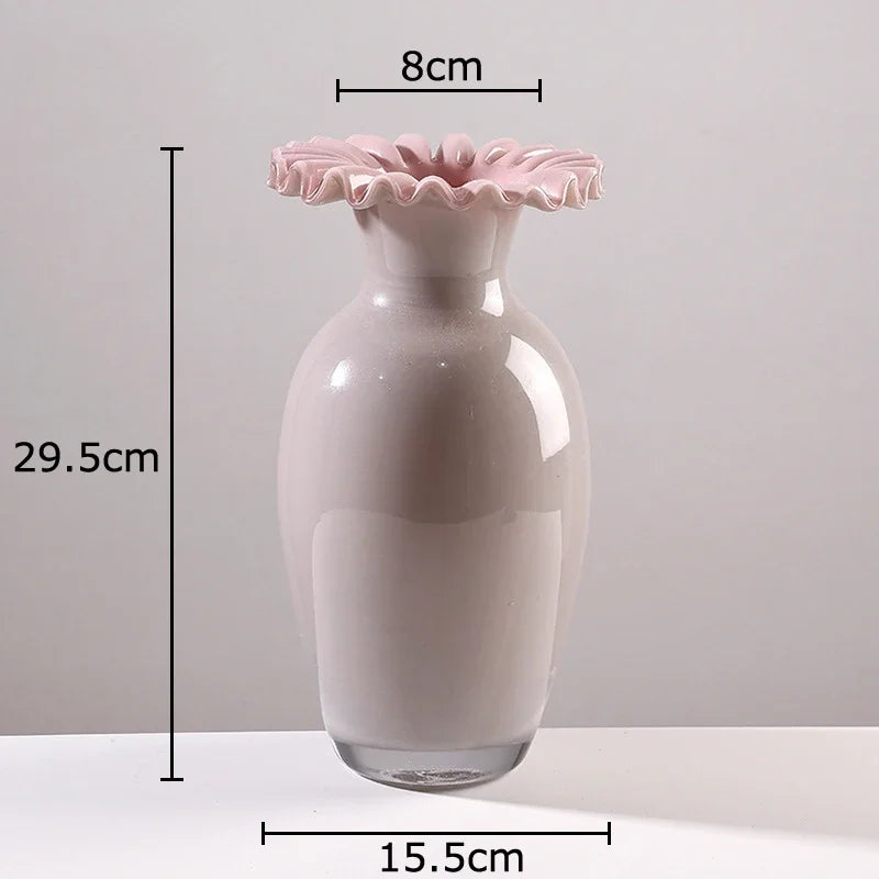Afralia Pink Flower Edge Glass Vase: Desk Hydroponics Plant Pot for Floral Arrangement