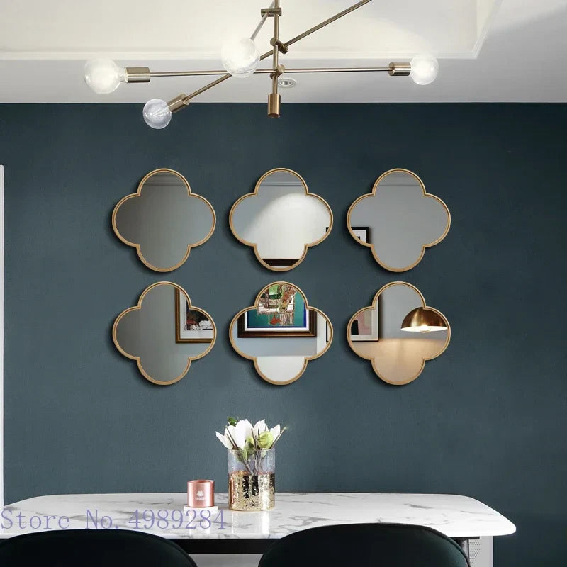 Afralia™ Golden Border Geometric Plum Flower Mirror Wall Decoration