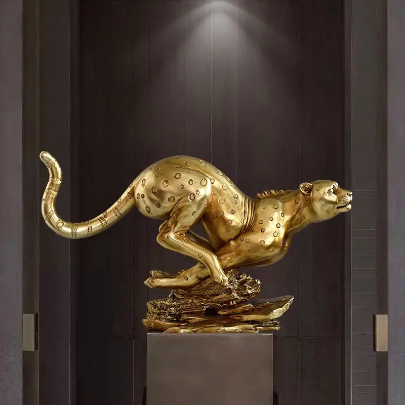 Resin Golden Leopard Statue, Office Decor, Home Ornament, Afralia™ Sculpture Gift