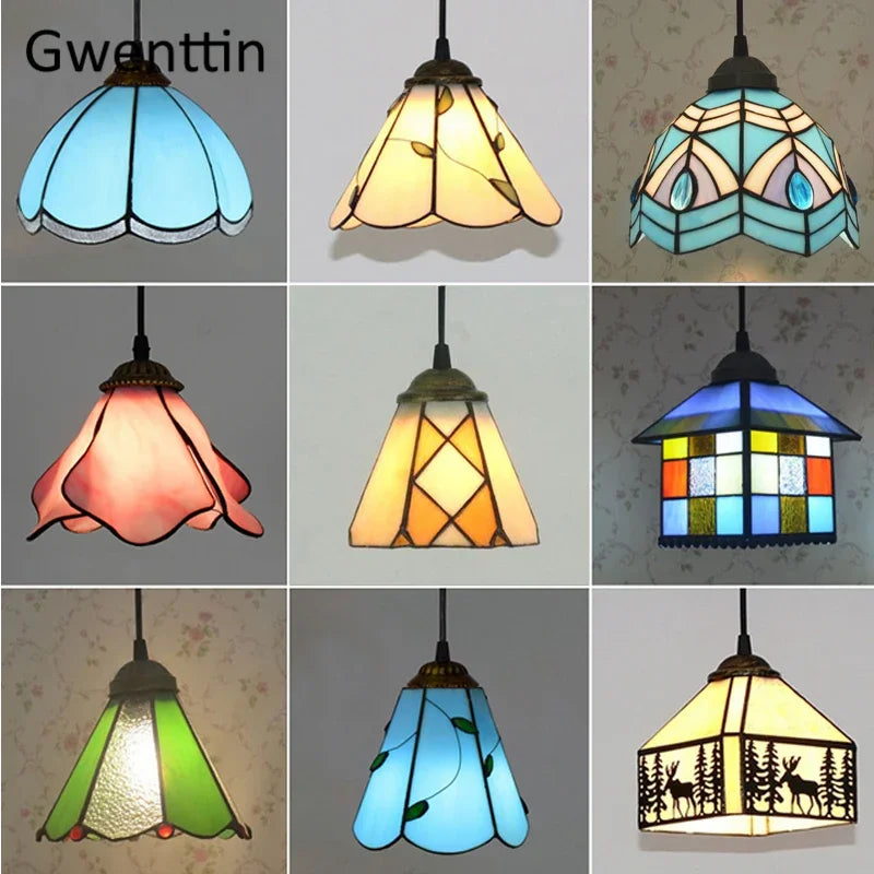 Afralia™ Tiffany Pendant Lights: Stained Glass Hanging Lamp for Mediterranean Loft Home Decor