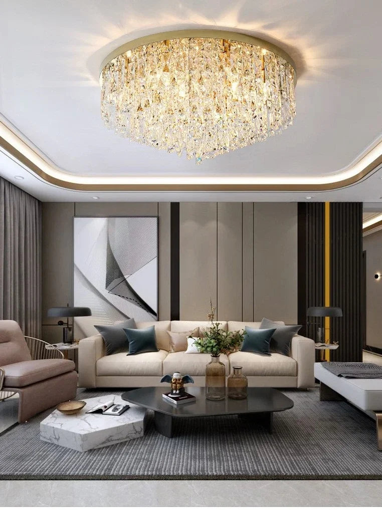 Afralia™ Modern Gold/Chrome Steel Chandelier with K9 Crystals