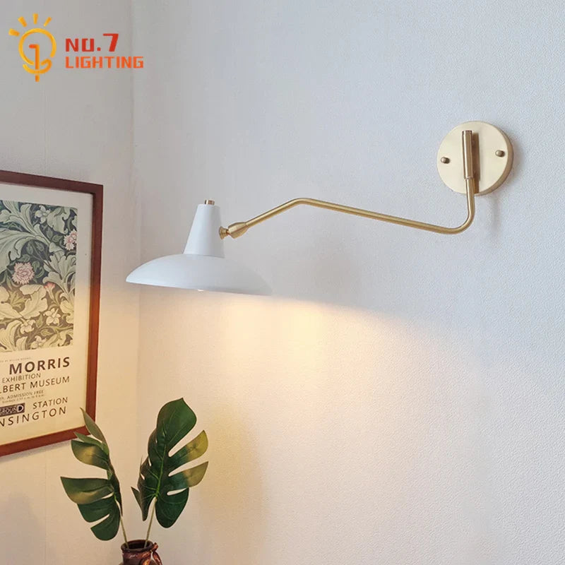 Afralia™ Copper Swing Arm Wall Lamp LED E27 Retro Telescopic Bedside Living Room