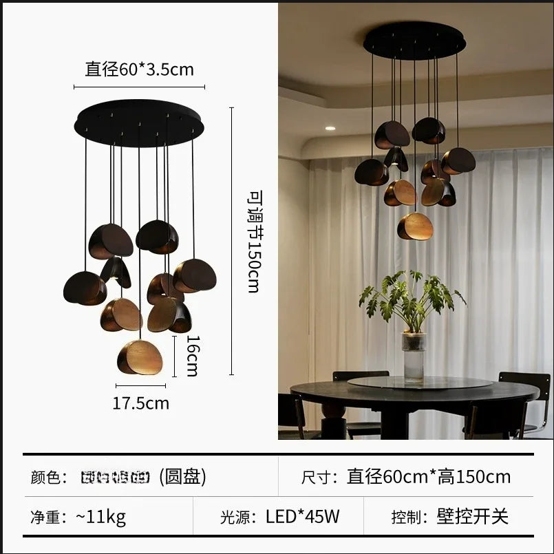Afralia™ Wabi-sabi Wood Chandelier: Zen Tea Room Staircase Light, Retro Living Room Design