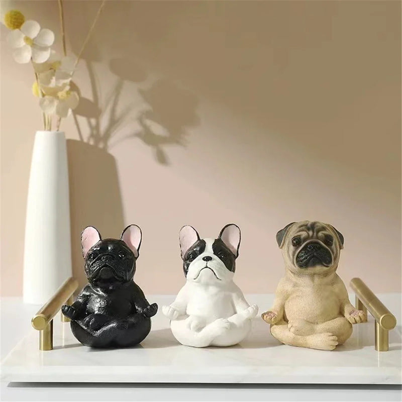 Afralia™ Bulldog Resin Statue Yoga Sculpture Miniature Figurine Home Garden Decor