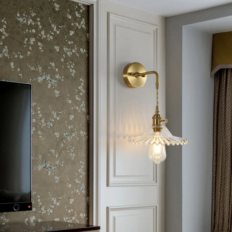 Afralia™ Brass Glass LED Wall Sconce Light for Living Room, Bedroom, Bathroom