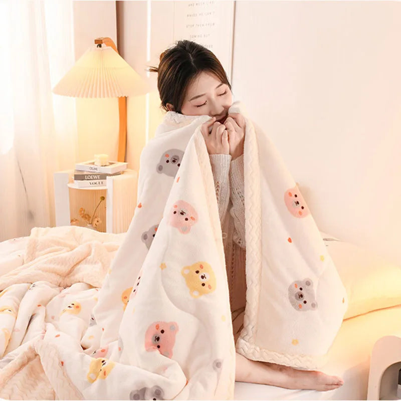Afralia™ Soft Warm Fleece Printed Blanket - Cozy Lamb Wool Single Duvet
