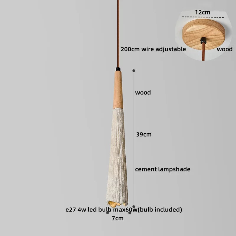 Afralia™ Wood Cement LED Pendant Light Fixture Adjustable Hanging Lamp
