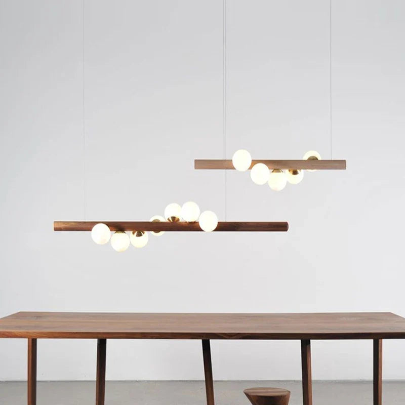 Afralia™ Burly Wood Walnut Glass Pendant Light for Living Room Bar Foyer