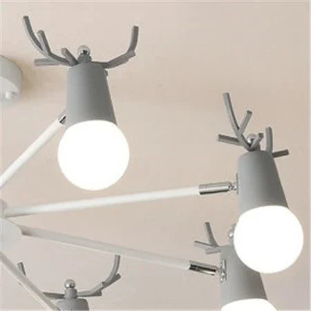 Afralia™ Modern Deer Horn Chandelier with Black White Pink Lampshade