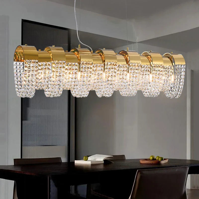 Afralia™ Gold Crystal LED Chandelier Ceiling Light Fixture Luxe Home Decor Pendant