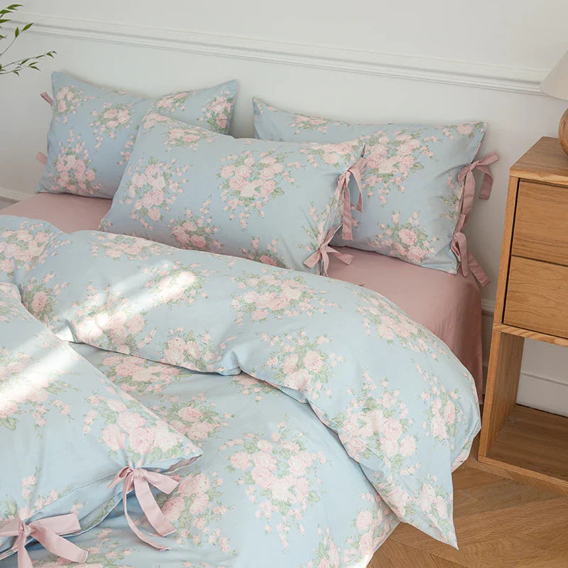 Afralia™ Floral Cotton Bedding Set - Single to King Sizes - Duvet Cover, Sheet, Pillowcases