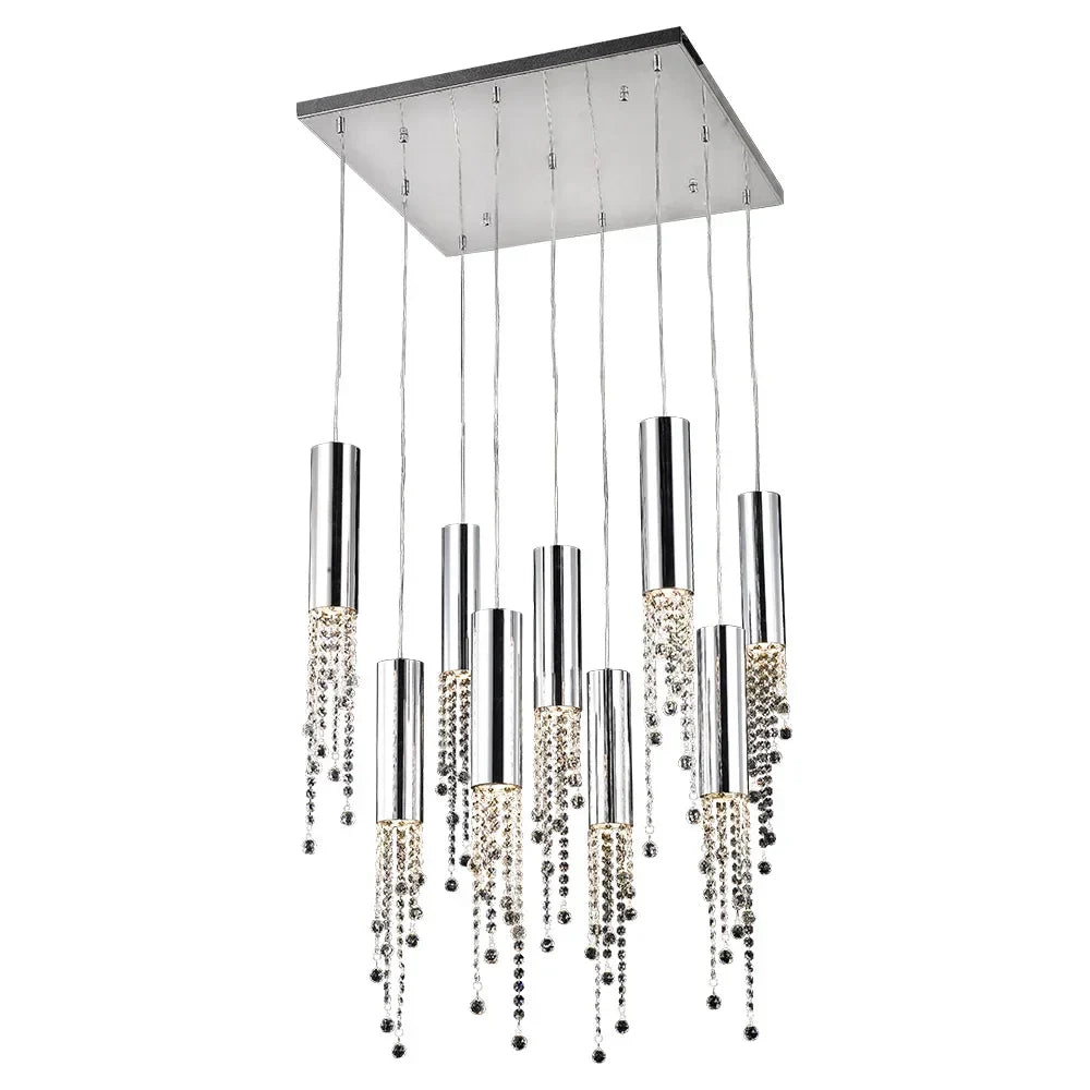 Afralia™ Chrome Crystal LED Ceiling Pendant: Modern Large Staircase & Lobby Lighting