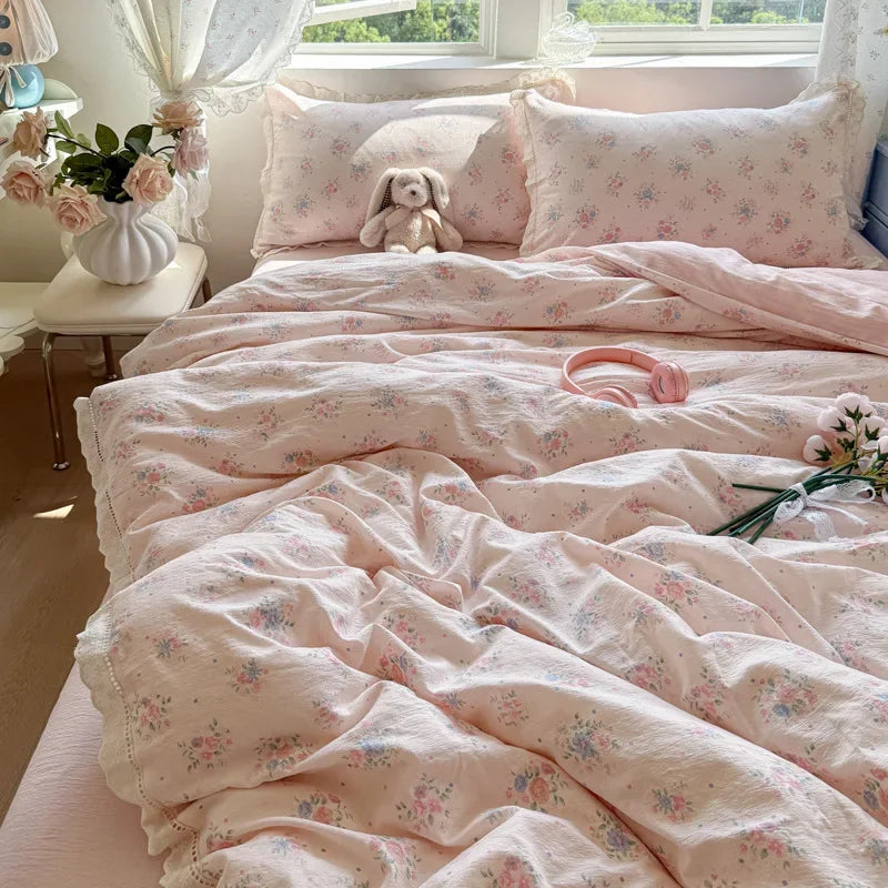 Afralia™ Summer Hollow Lace Floral Bedding Set - Princess Style, Soft & Breathable