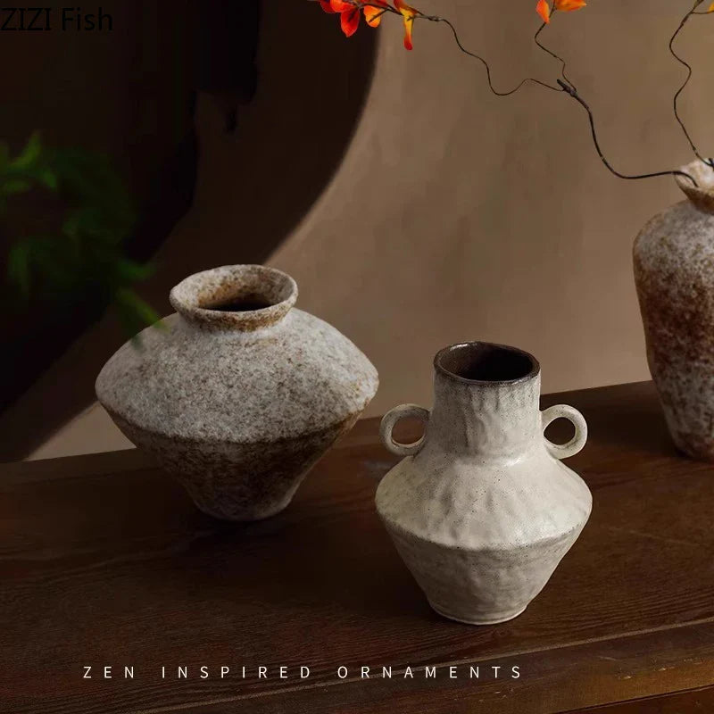 Afralia™ Ceramic Vase: Wabi-sabi Style, Retro Floral Arrangement, Room Decor
