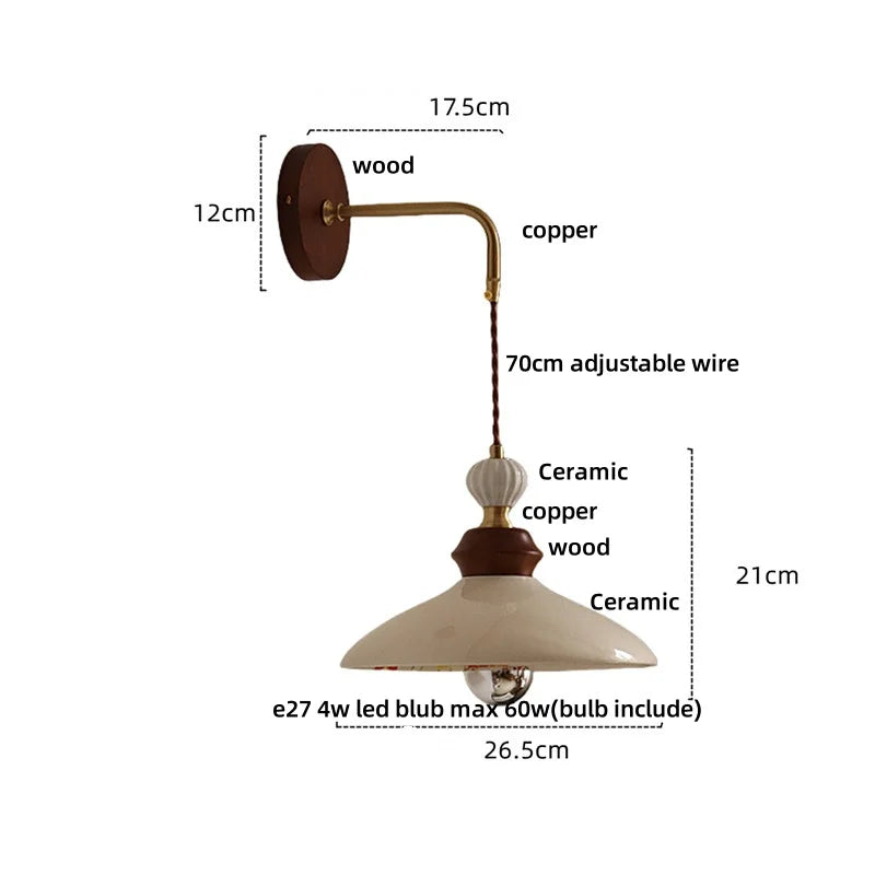 Afralia™ Nordic LED Wall Sconce Flower Ceramic Copper Wood Bedroom Reading Light