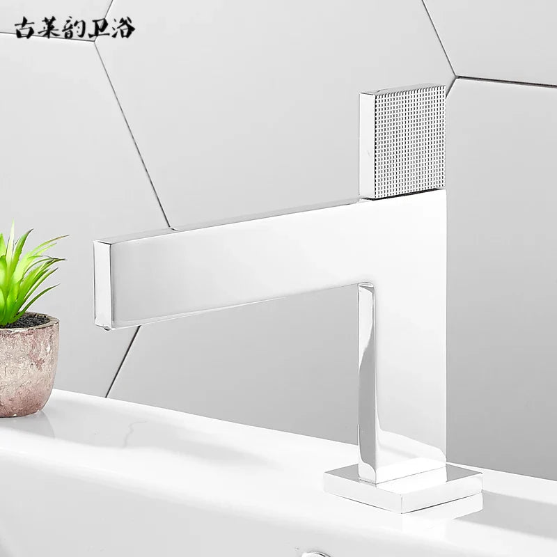 Afralia™ Copper Square Basin Mixer: Black/Chrome/Golden, Single Handle Hot/Cold Water Tap