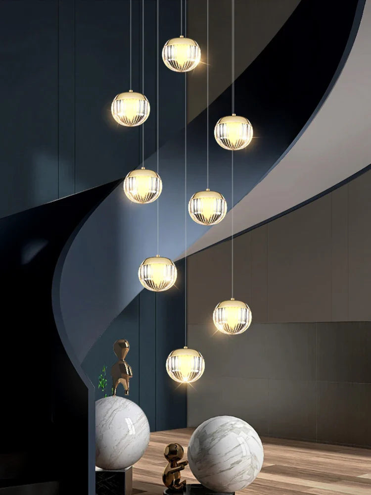 Afralia™ Luxury Acrylic Ball Staircase Chandelier for Living Room, Kitchen, and Restaurant