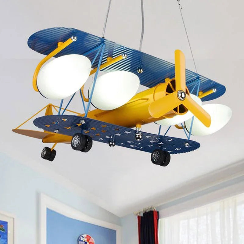 Afralia™ Airplane Chandelier Kids LED Lights Cartoon Boys Bedroom Cute Gift