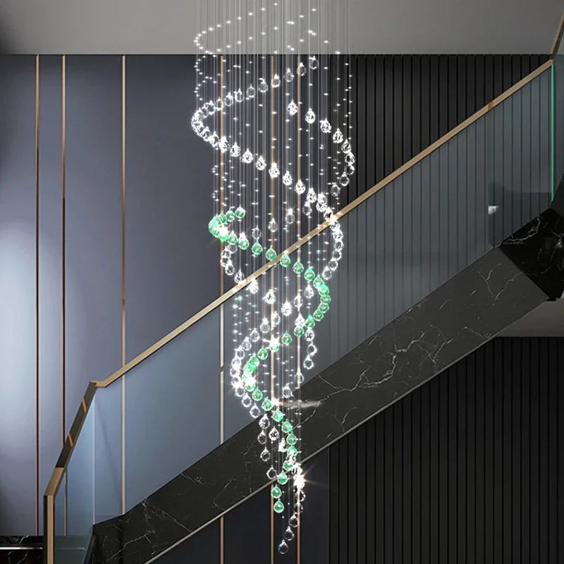 Afralia™ Crystal Chandelier for High Ceilings Living Room - Modern Luxury Spiral Stair Pendant Lamp