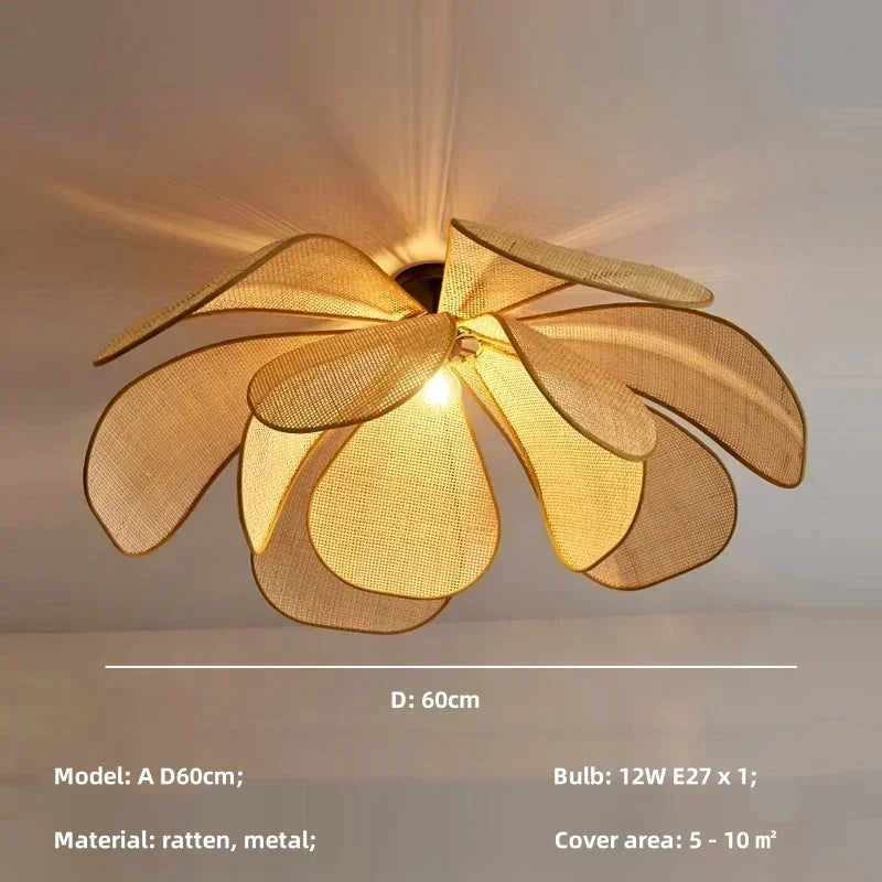 Afralia™ Wabi Sabi Rattan Pendant Lights for Dining Room - Petal Design LED Droplight