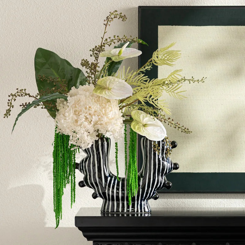 Afralia™ Graffiti Ceramic Vase U-Shape Hand-Painted Abstract Handicraft Floral Arrangement Accessory