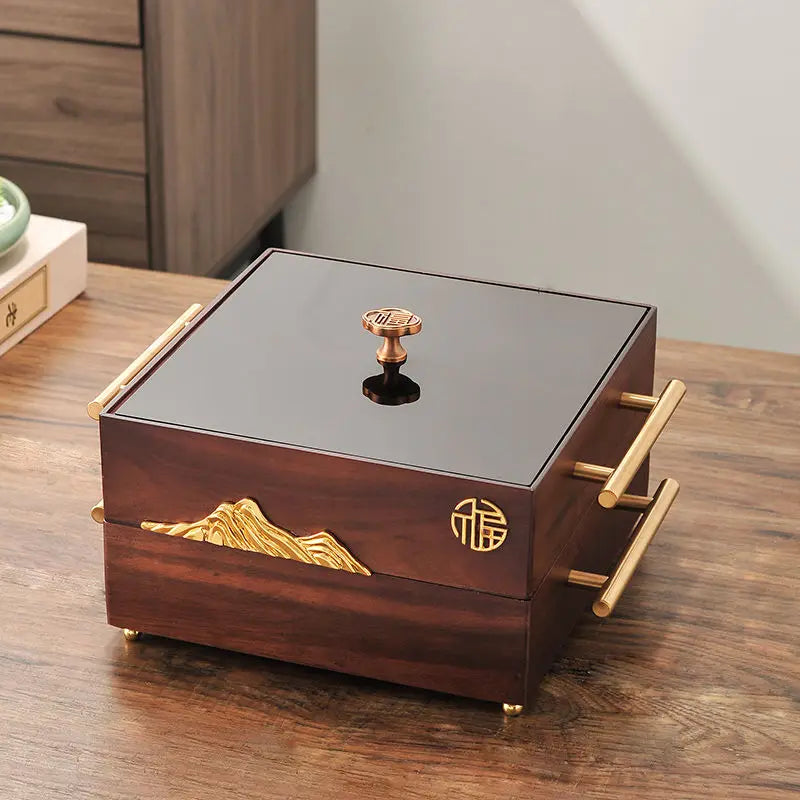 Afralia™ Walnut Luxury Table Decor Tray with Storage Compartment