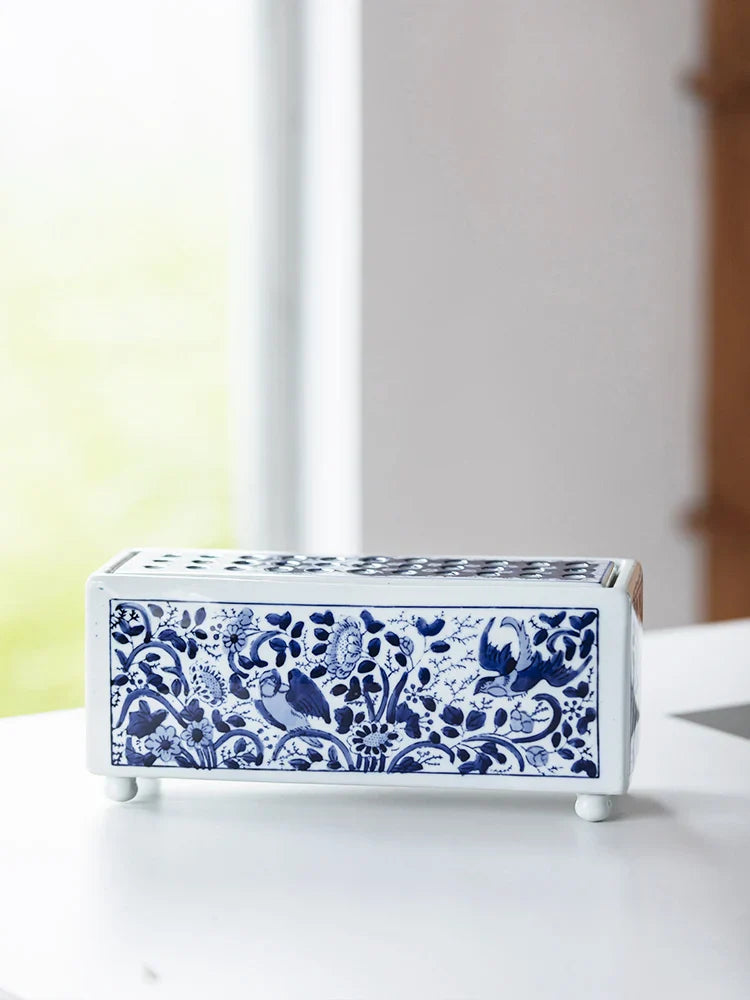 Afralia™ Blue White Porcelain Square Flowerpot Vase Chinese Retro Home Decor