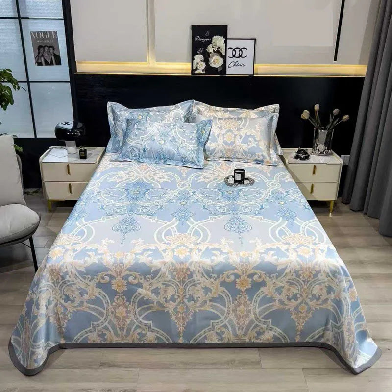 Afralia™ Multicolour Floral Patchwork Satin Bed Cover Set for Smooth Summer Comfort