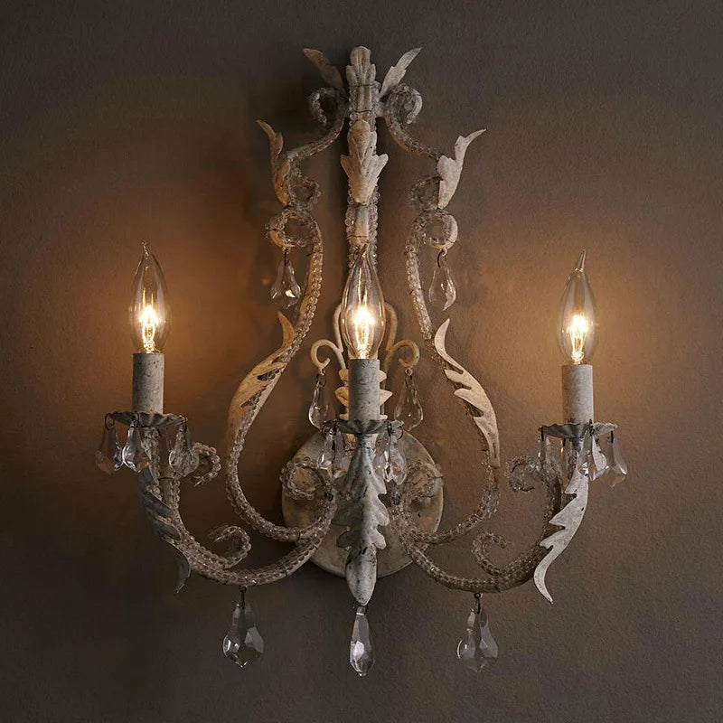 Afralia™ Vintage French Retro Iron Crystal Wall Lamp - 3 Heads for Living Dining Bedroom