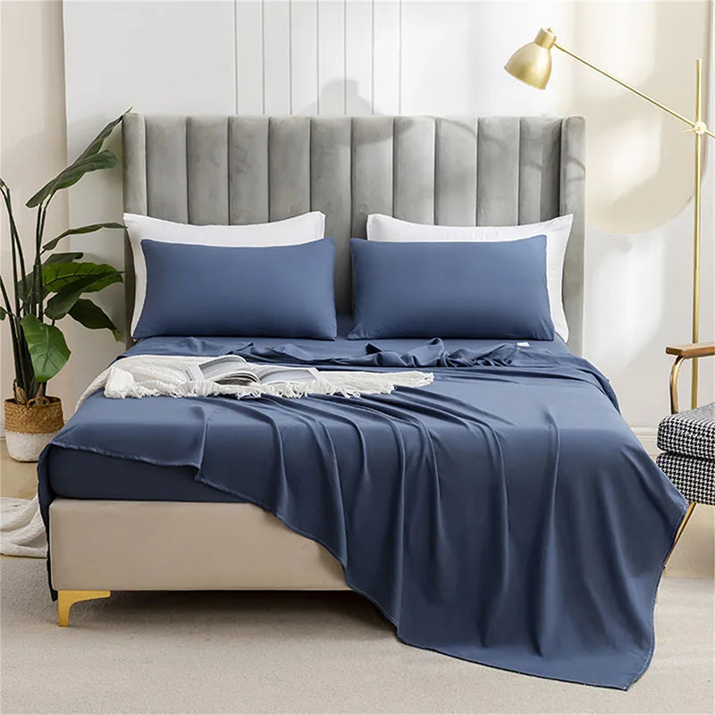 Afralia™ Solid Color Single Bed Sheet Soft Comfortable Bedding All Seasons Queen Size