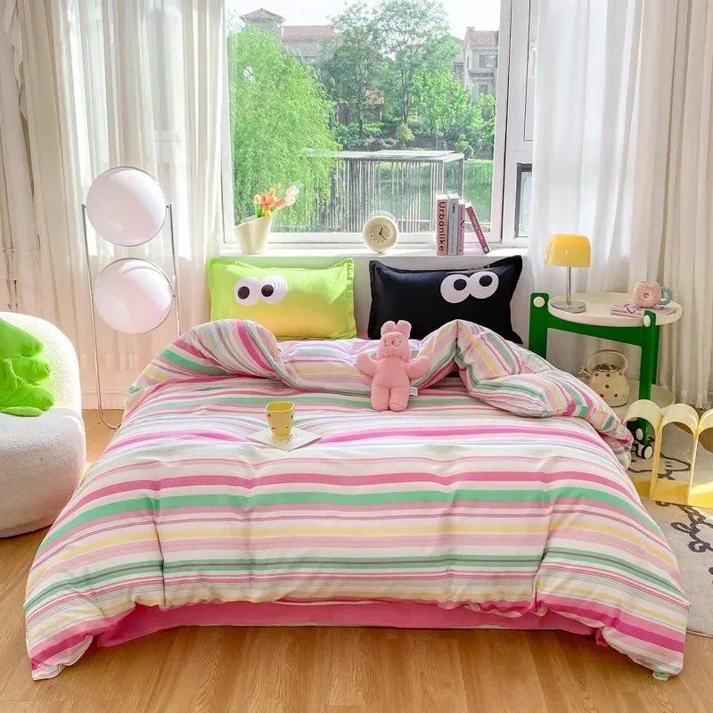Afralia™ Striped Printed Cotton Bedding Set for Twin/Double Size Beds