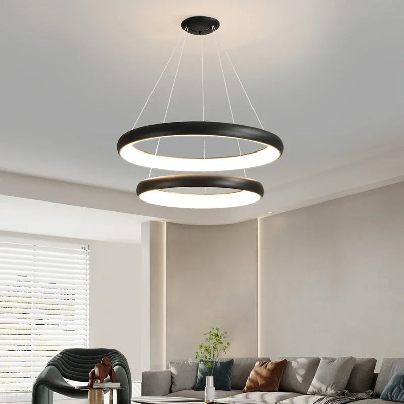 Afralia™ Modern Circular LED Chandelier for Interior Decor with Remote Control - Black/White