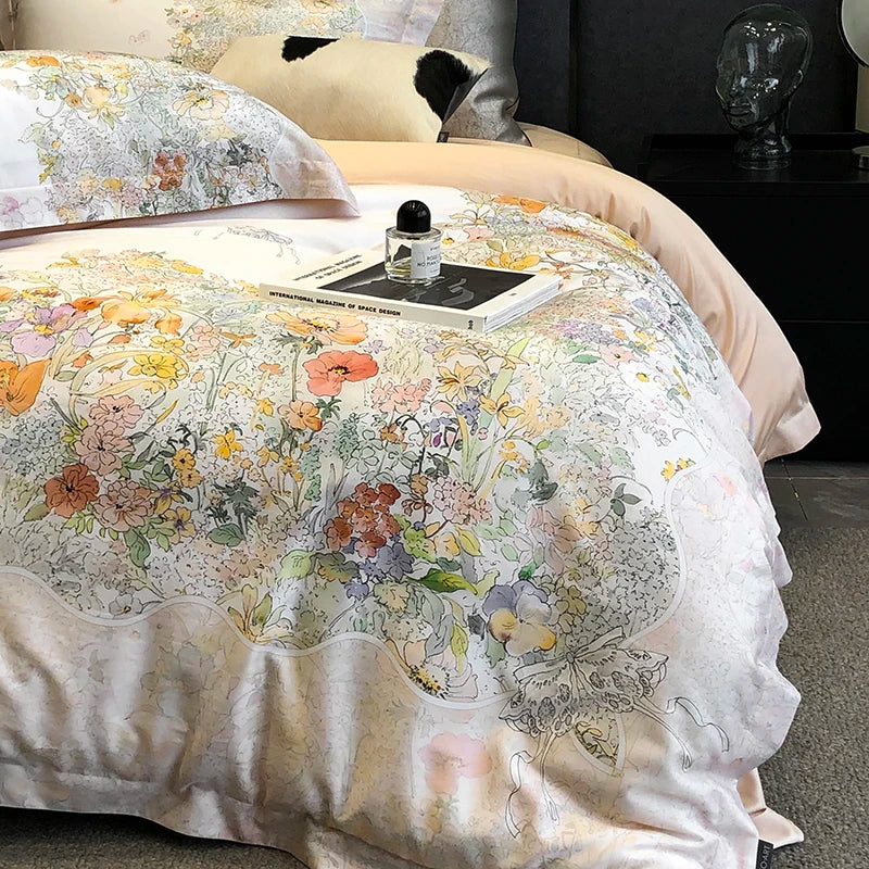 Afralia™ Flowers Plant Print Bedding Set: Luxe Lyocell Cotton Soft Silky Cool Duvet Cover Set