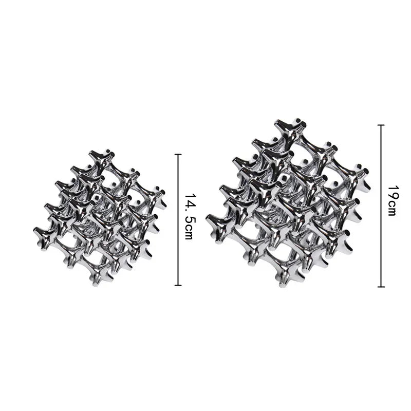 Afralia™ Silver Resin Cube Sculpture Home Decorative Figurine Hollow Layer H27