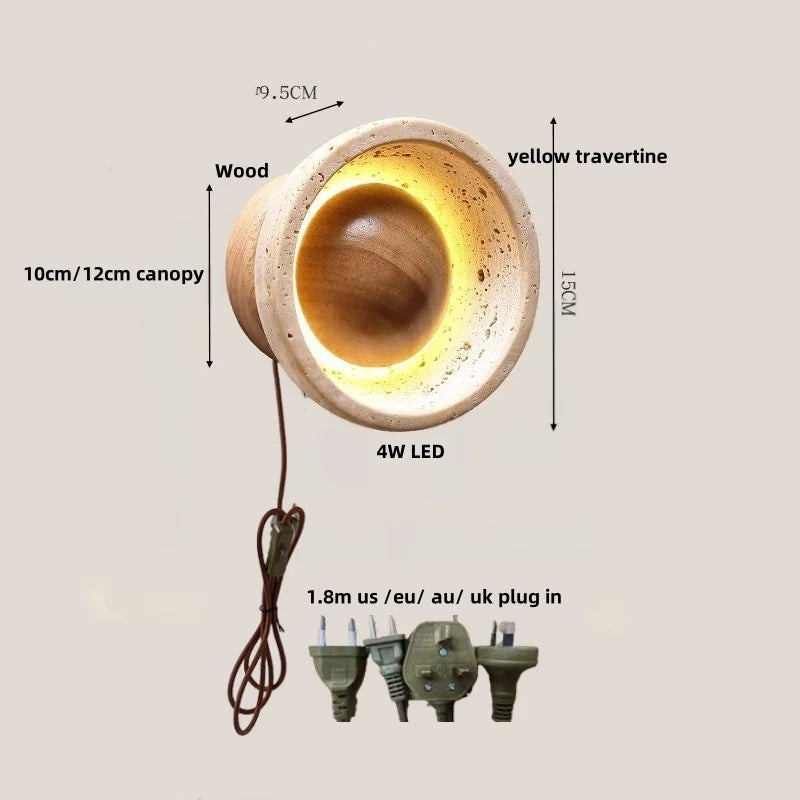 Afralia™ Vintage Stone LED Wall Light Fixture for Reading & Bedside, Natural Wood, Loft Design