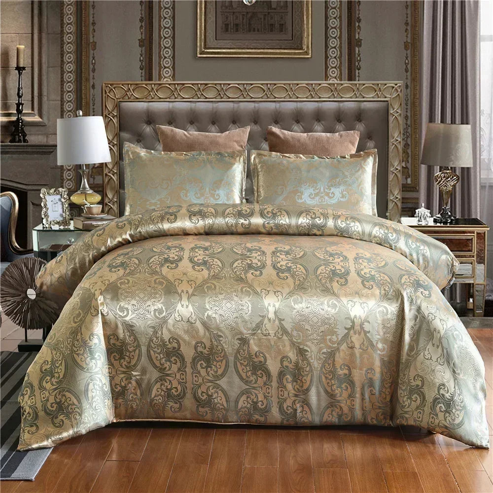 Afralia™ Satin Jacquard Duvet Cover Set King Queen Size Luxury Bedding