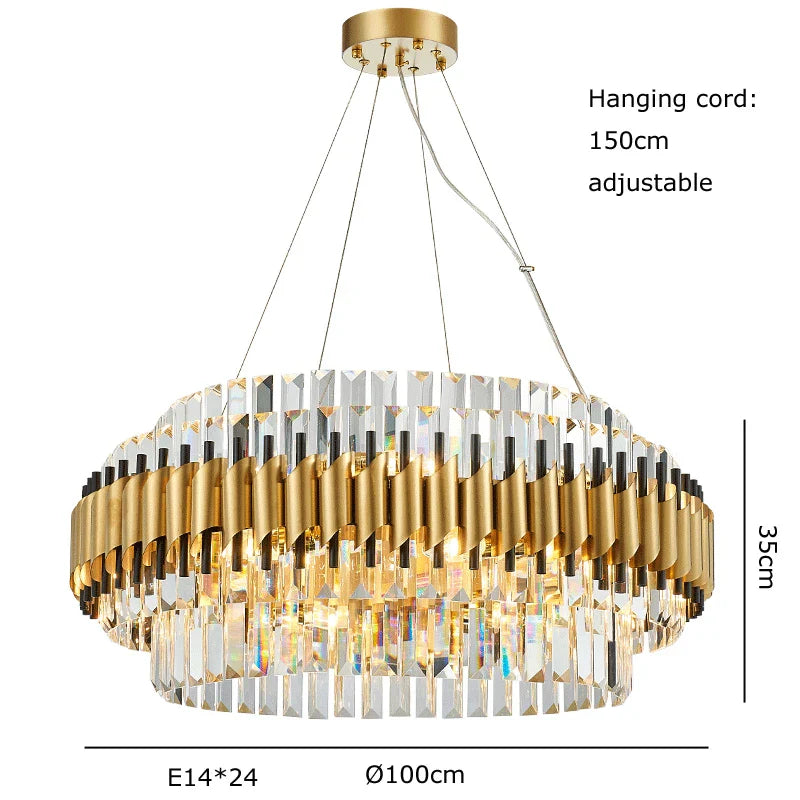 Afralia™ Gold Crystal Chandelier LED Ceiling Pendant Light - Luxurious Living Room Decor