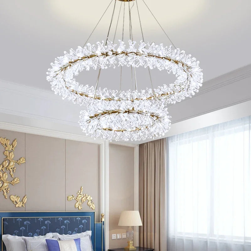 Afralia™ Nordic Crystal Flower LED Chandelier, Mid Century Modern Hanging Lamp for Living Room