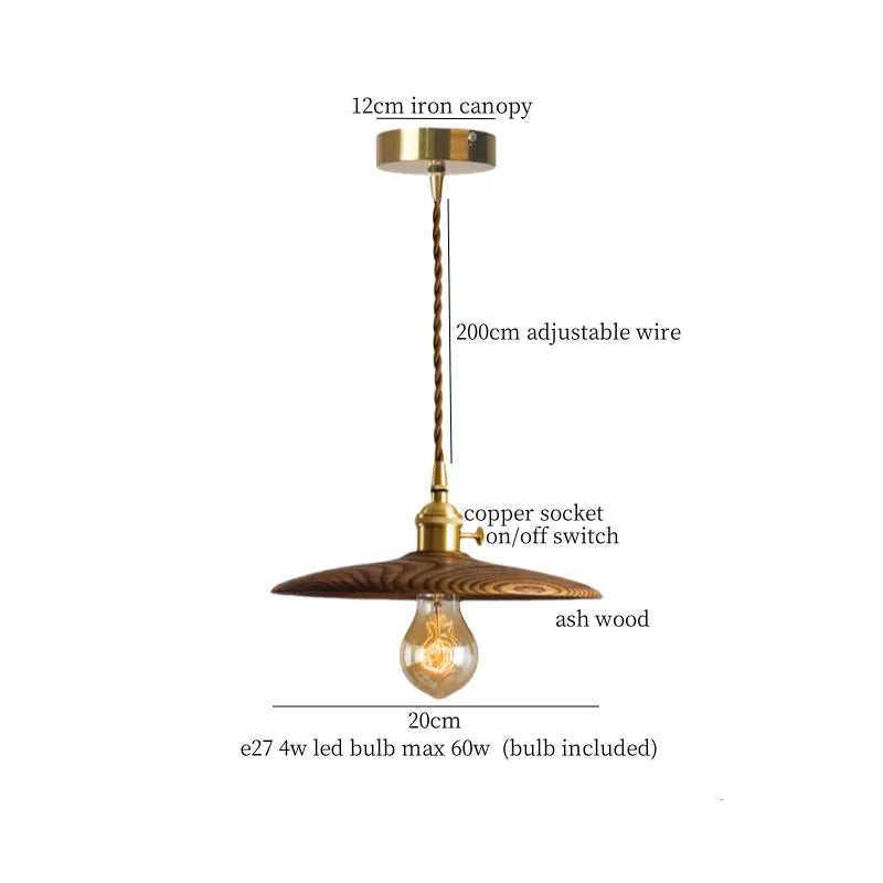 Afralia™ Nordic Wood LED Pendant Lights Vintage Copper Hanging Lamp for Kitchen Living Room