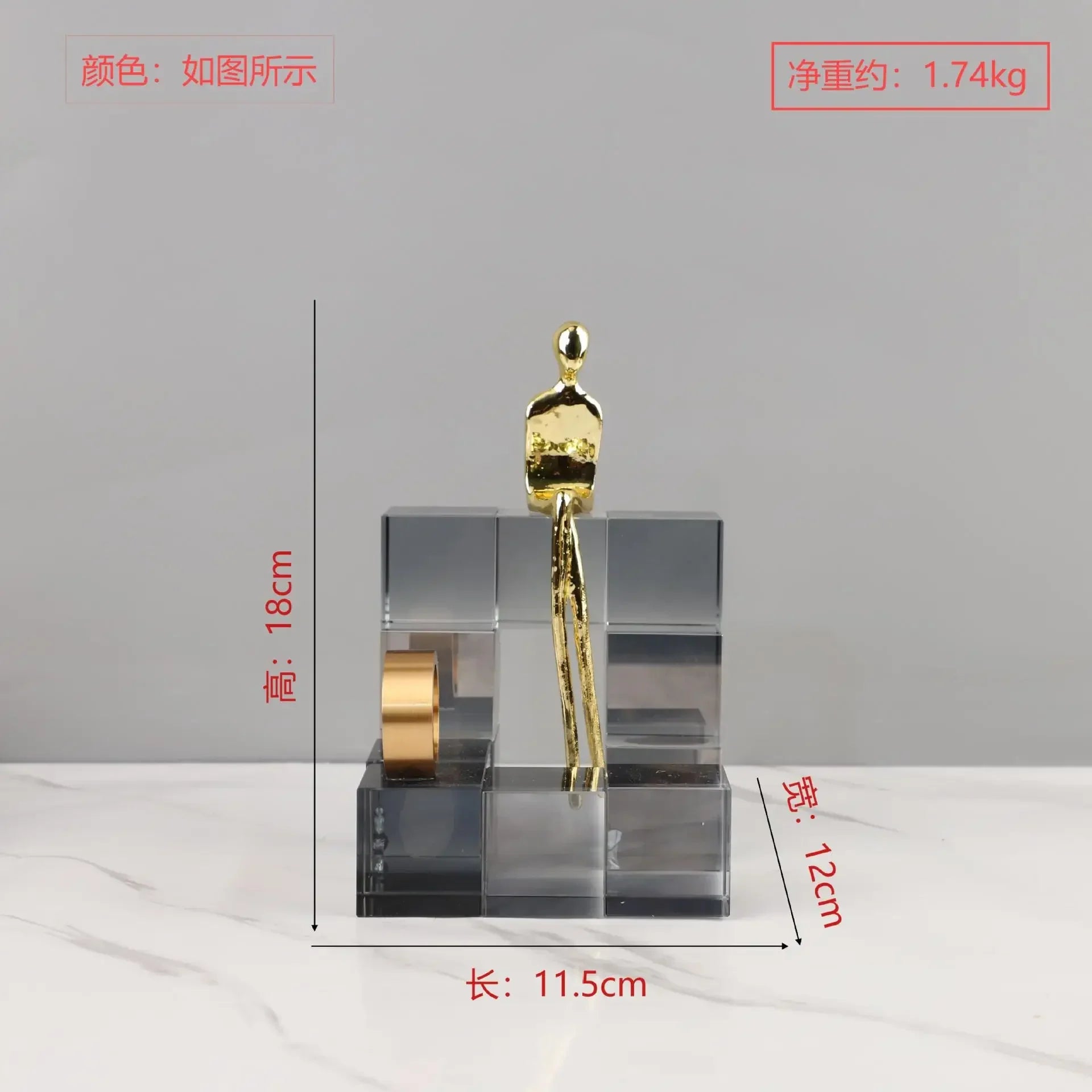 Afralia™ Geometric Stair Crystal Ornament Metal Gold Sculpture