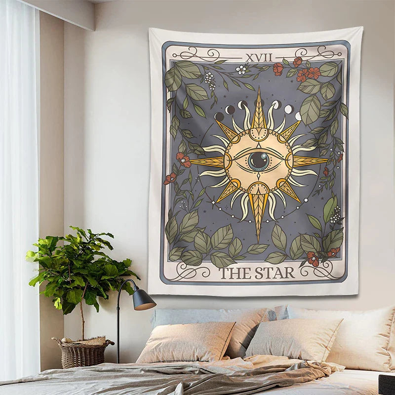 Afralia™ Star Tarot Tapestry: Celestial Witchy Cottagecore Wall Decor for Magical Home Vibes