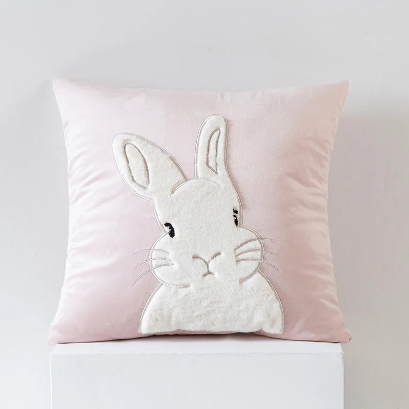 Afralia™ Rabbit Cat Patchwork Embroidered Velvet Cushion Cover 45*45 Home Sofa Decor