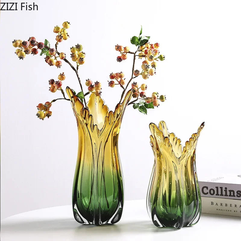 Afralia™ Green Glass Vase Hydroponics Table Decoration for Artificial Flowers